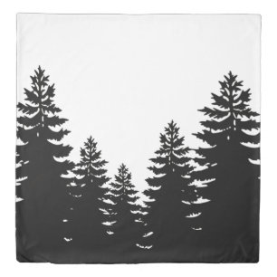 Minimalist black white pine tree silhouette duvet cover