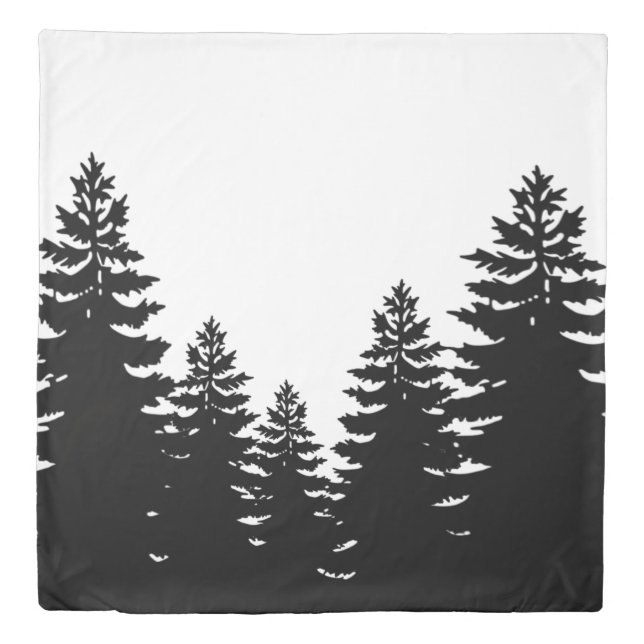 Minimalist black white pine tree silhouette     duvet cover (Front)