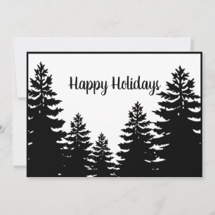 Minimalist black white pine tree silhouette holiday card