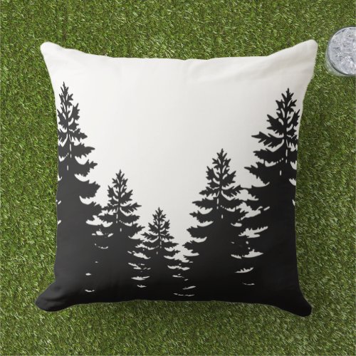 Minimalist black white pine tree silhouette     outdoor pillow