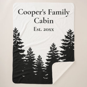 Minimalist black white pine tree silhouette sherpa blanket