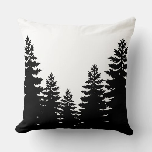 Minimalist black white pine tree silhouette     throw pillow