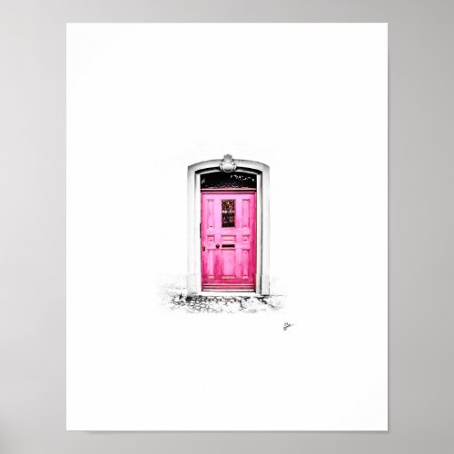 Minimalist Black  White Pink Door Fine Art Poster