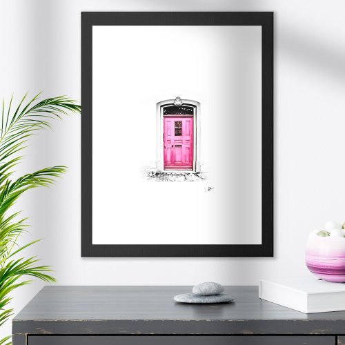 Minimalist Black  White Pink Door Fine Art Poster