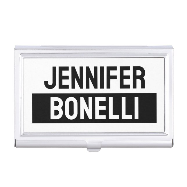 Minimalist Black & White Plain Elegant Modern Name Business Card Case (Front)