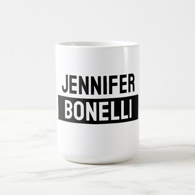 Minimalist Black & White Plain Elegant Modern Name Coffee Mug (Center)