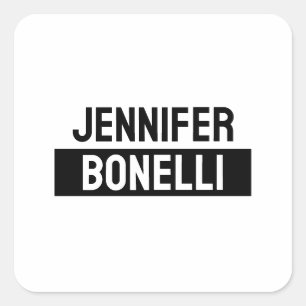 Minimalist Black & White Plain Elegant Modern Name Square Sticker