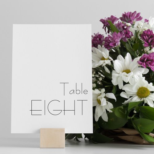 Minimalist Black White Playful Typography EIGHT Table Number