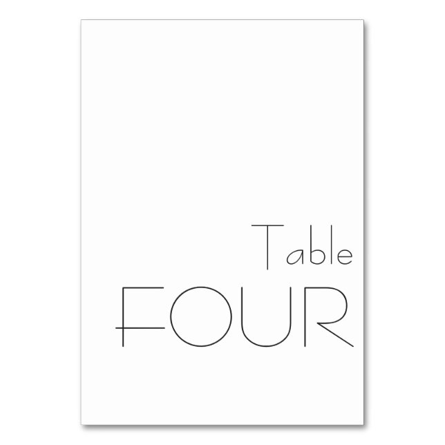 Minimalist Black White Playful Typography FOUR Table Number (Front)
