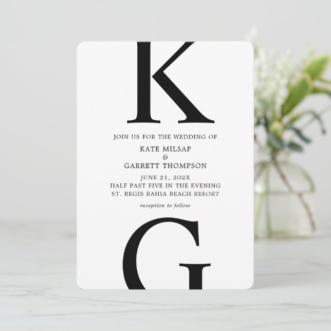 Minimalist Black & White Polka Dot Wedding  Invitation (Standing Front)
