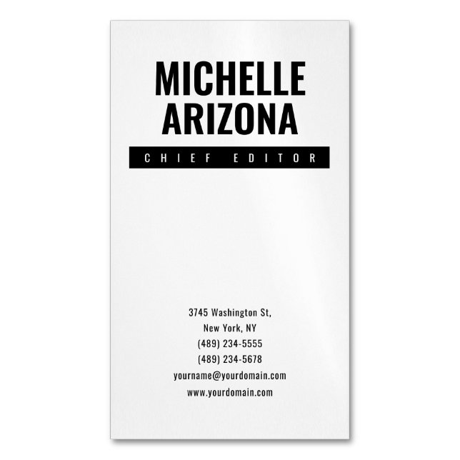 Minimalist Black & White Professional Modern Business Card Magnet (Front Vertical)