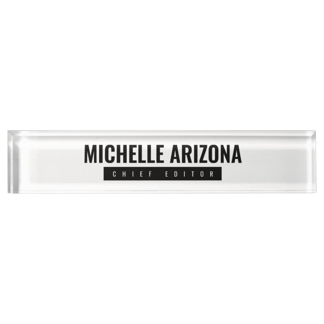 Minimalist Black & White Professional Modern Desk Name Plate (Front)