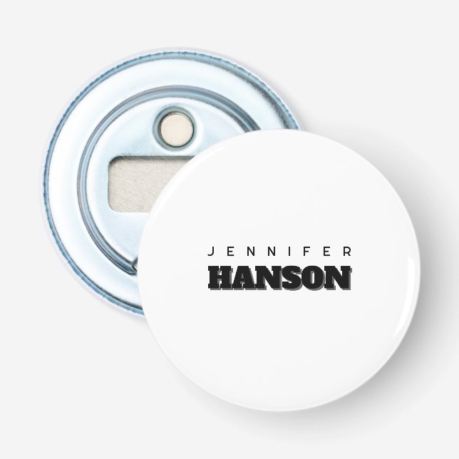 Minimalist Black & White Professional Modern Name Bottle Opener (Front)