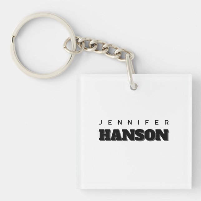 Minimalist Black & White Professional Modern Name Keychain (Front)