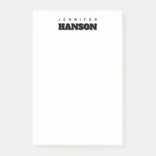 Minimalist Black & White Professional Modern Name Post-it Notes (Front)