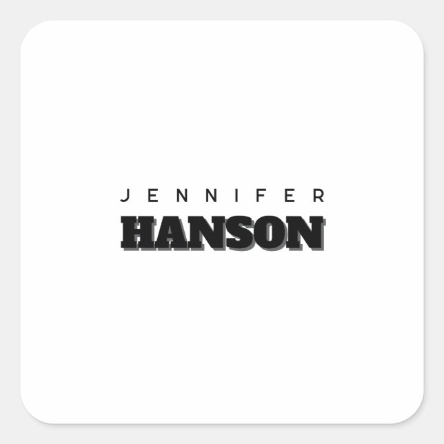 Minimalist Black & White Professional Modern Name Square Sticker (Front)