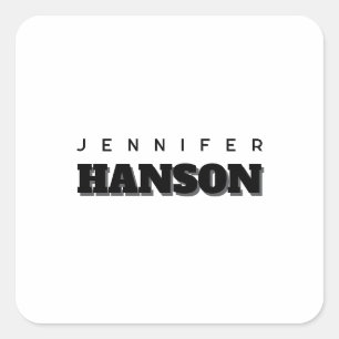 Minimalist Black & White Professional Modern Name Square Sticker
