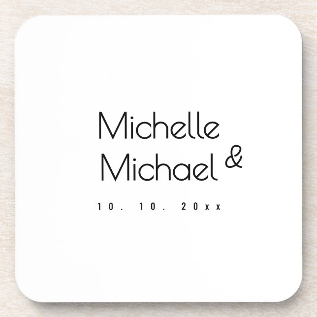 Minimalist Black & White Professional Modern Names Beverage Coaster (Front)