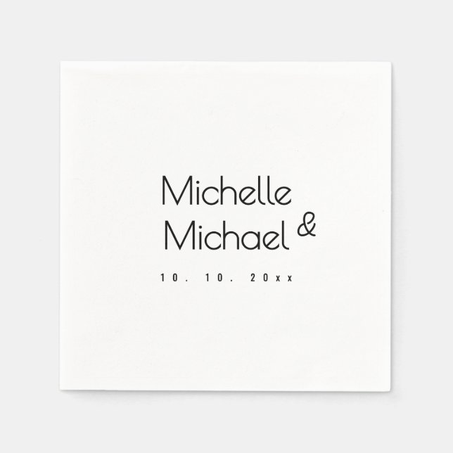 Minimalist Black & White Professional Modern Names Napkins (Front)
