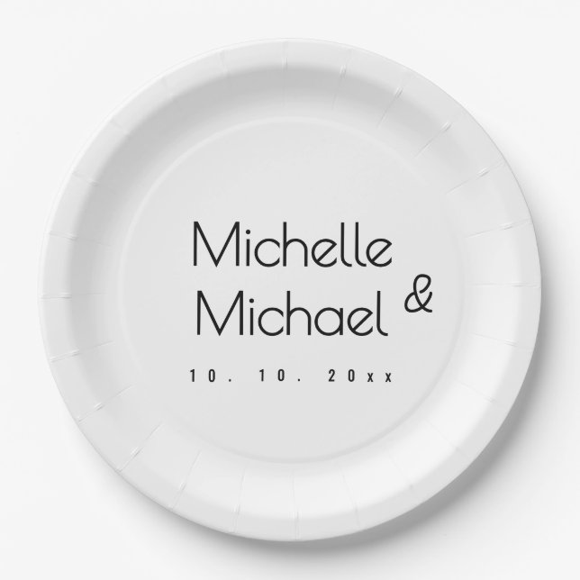 Minimalist Black & White Professional Modern Names Paper Plates (Front)