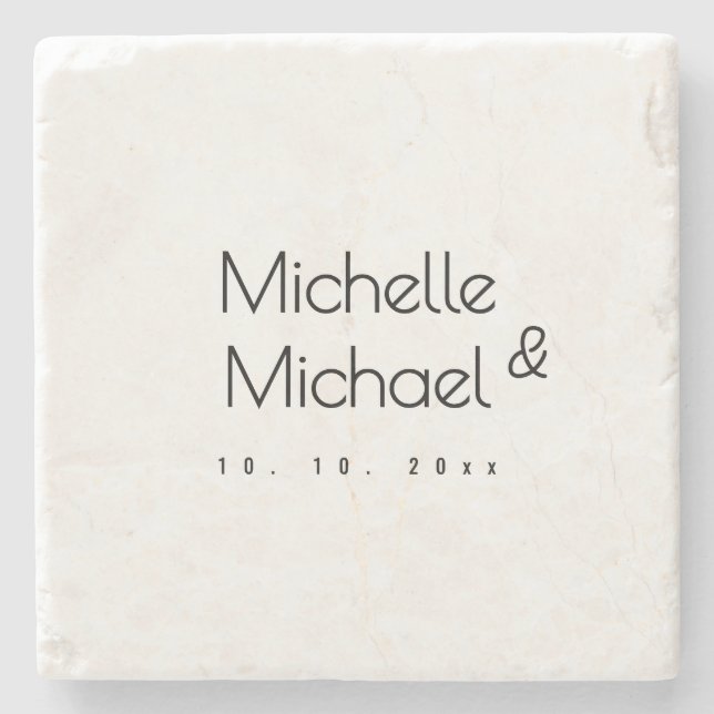 Minimalist Black & White Professional Modern Names Stone Coaster (Front)