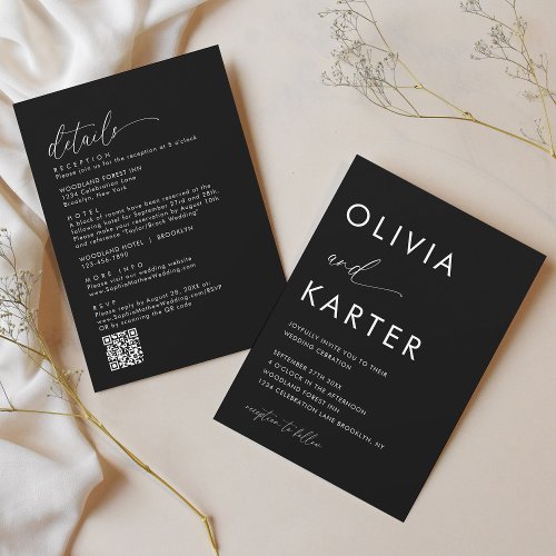 Minimalist Black White QR Code All in One Wedding Invitation