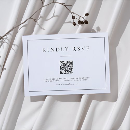 Minimalist Black White QR Code RSVP Card