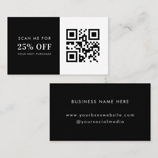 Minimalist Black White QR Code Small Business Discount Card | Zazzle