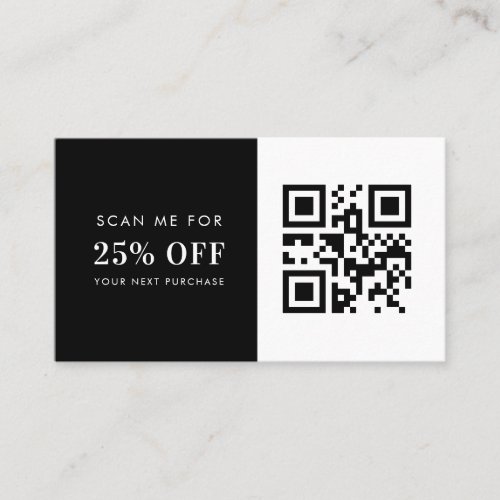 Minimalist Black White QR Code Small Business Discount Card