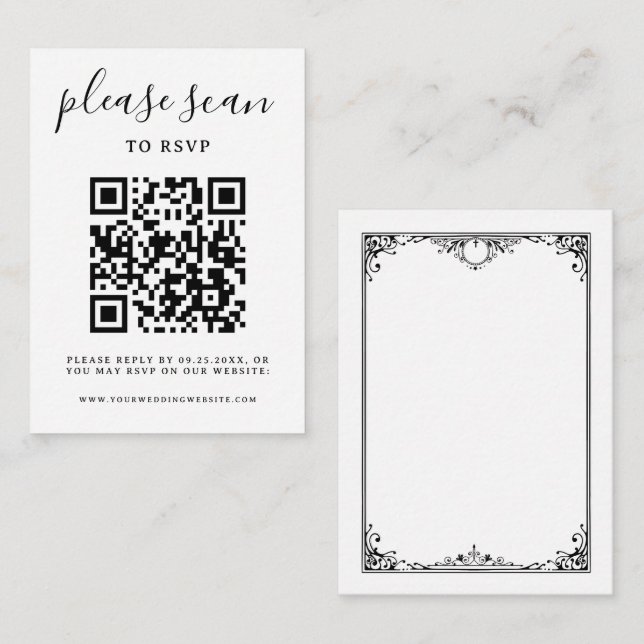 Minimalist Black & White QR Code Wedding  Enclosure Card (Front/Back)
