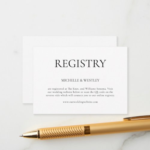 Minimalist Black  White QR Code Wedding Registry Enclosure Card