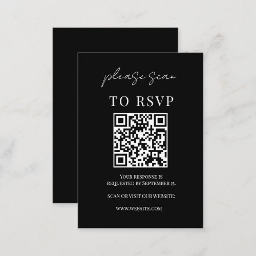 Minimalist Black  White QR Code Wedding RSVP Enclosure Card