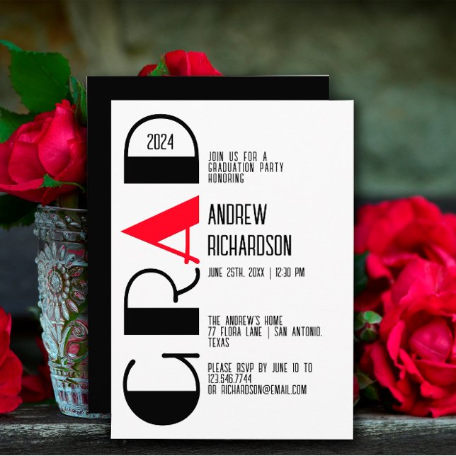 Minimalist black white red graduation  announcement (Creator Uploaded)