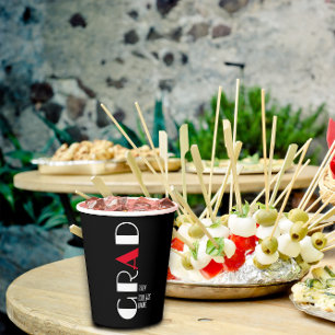 Minimalist black white red graduation paper cups