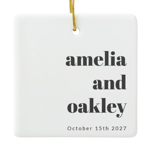Minimalist Black White Retro Custom Wedding Photo Ceramic Ornament