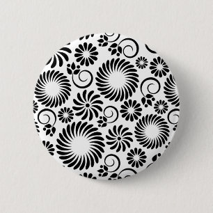 Minimalist Black White Retro Spiral Flower Pattern Button