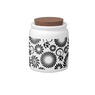 Minimalist Black White Retro Spiral Flower Pattern Candy Jar