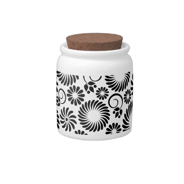 Minimalist Black White Retro Spiral Flower Pattern Candy Jar (Right)