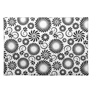 Minimalist Black White Retro Spiral Flower Pattern Cloth Placemat