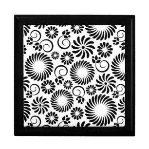 Minimalist Black White Retro Spiral Flower Pattern Gift Box