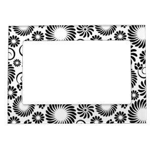Minimalist Black White Retro Spiral Flower Pattern Magnetic Frame
