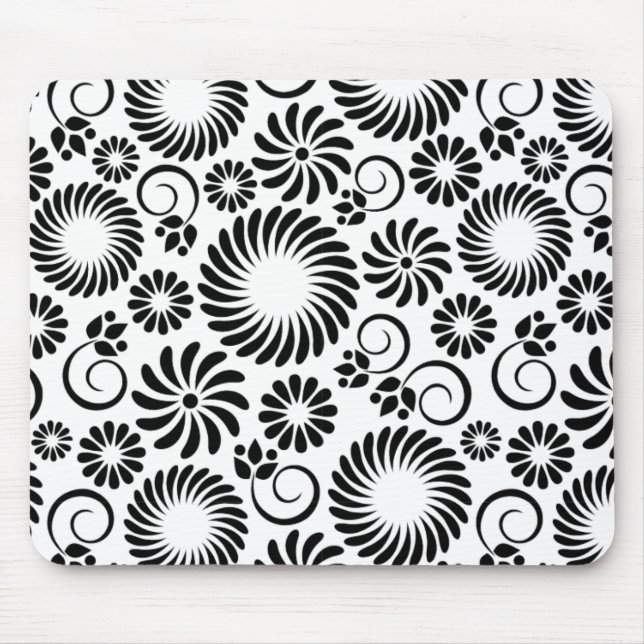 Minimalist Black White Retro Spiral Flower Pattern Mouse Pad (Front)
