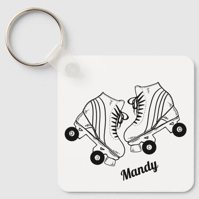 Minimalist Black White Roller Skating Skate Keychain (Front)