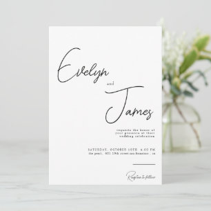 Minimalist Black & White Romantic Modern Wedding Invitation