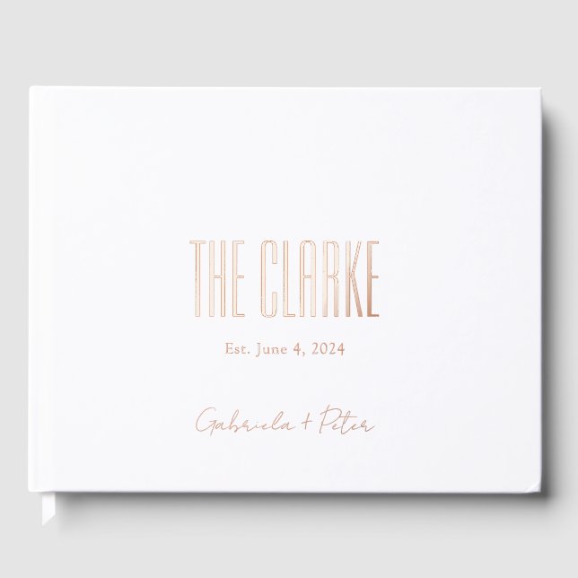Minimalist Black & White Rose Gold Foil Wedding Guest Book (Front)