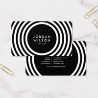 Minimalist Black & White Round Lines Social Media Business Card