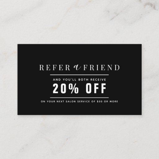 Customizable Minimalist Black & White Salon Referral Business Card