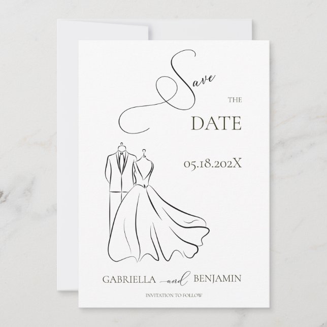 Minimalist Black White Save the Date Wedding Invitation (Front)