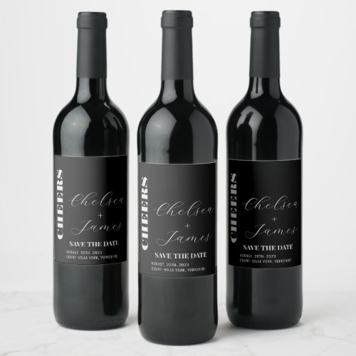 Minimalist Black  White Save The Date Wedding  Wine Label