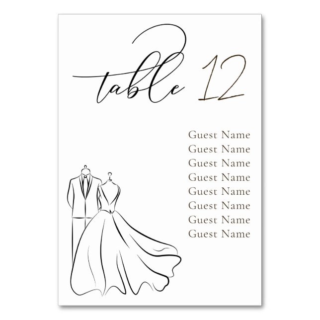 Minimalist Black White Scrip Wedding Seating Chart Table Number (Front)